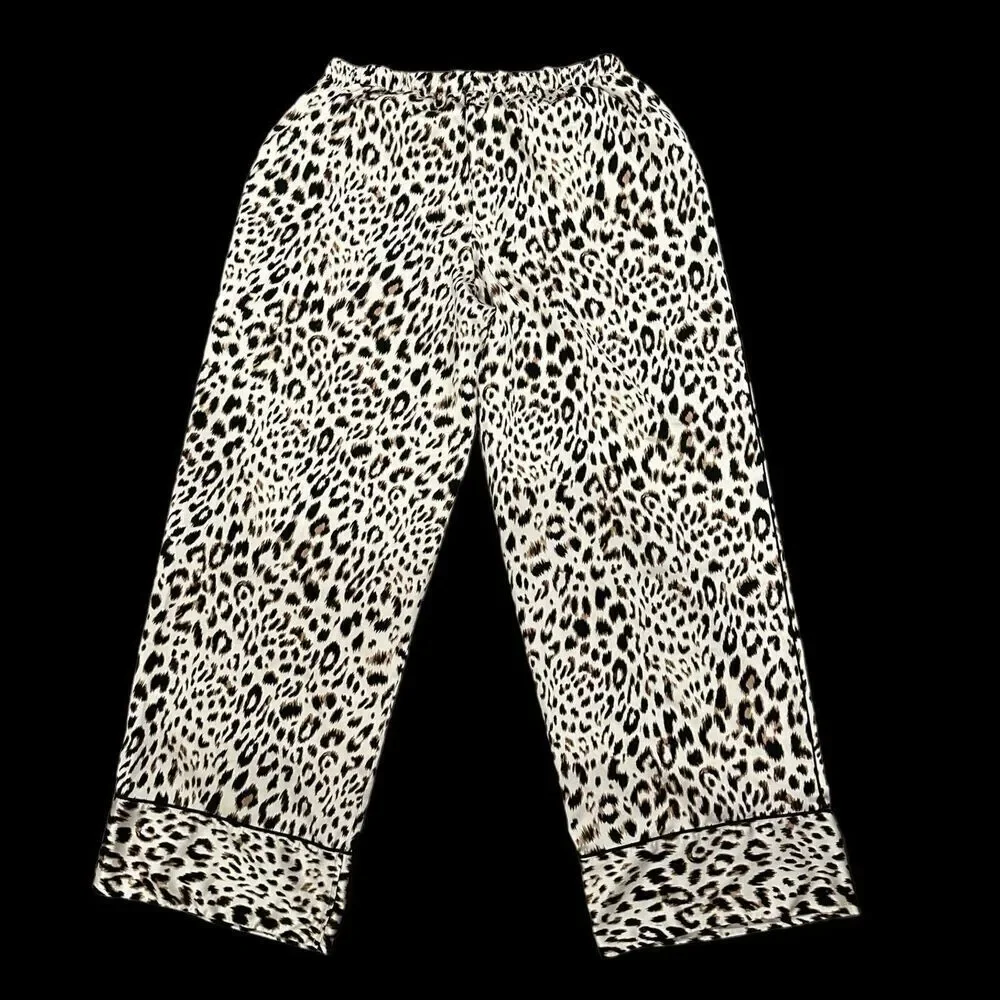 Victoria’s Secret Leopard  Print Silky Satin Drawstring Pajama Lounge Pants Sz L